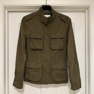 H&M Olive Green Twill Utility Jacket Cinch Waist Multi-Pocket Sz 6